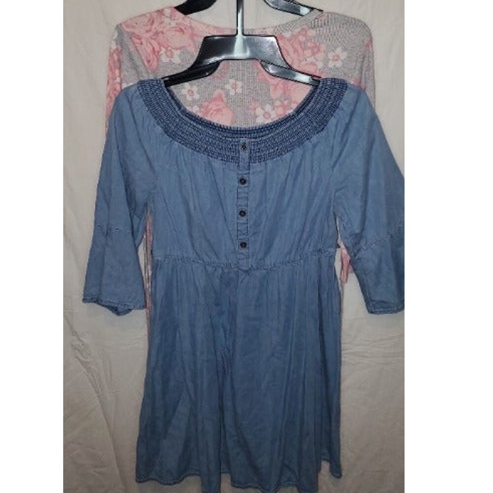 Justice Girls 2-Pack Set Gray Floral Skater & Blue Jean Dress Size 10/12 Plus